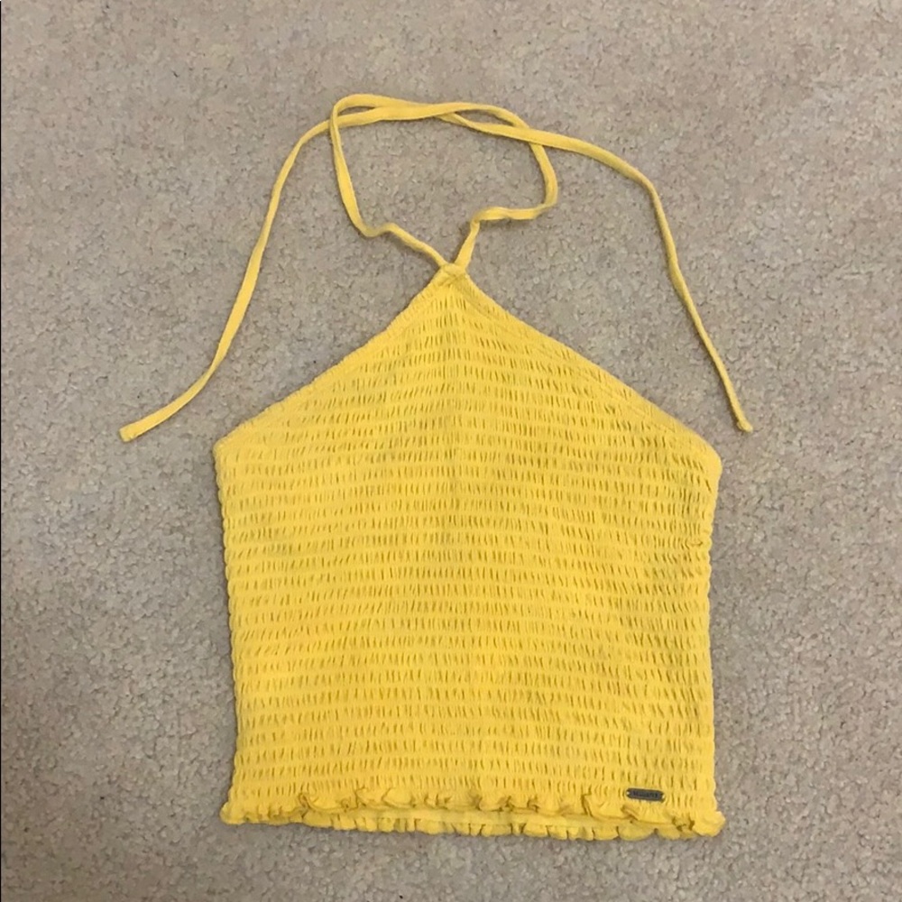 Hollister Yellow Smocked Tie Shirt